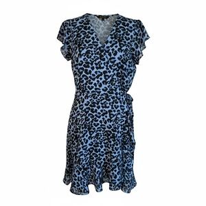 Banana Republic Blue Leopard Print Wrap Dress Flutter Sleeve Size 8